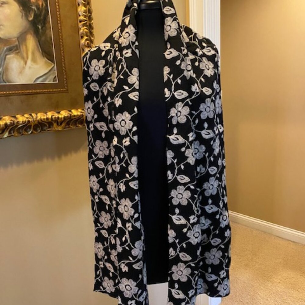 Embroidered Black Scarf - Like New - 13" x 73"